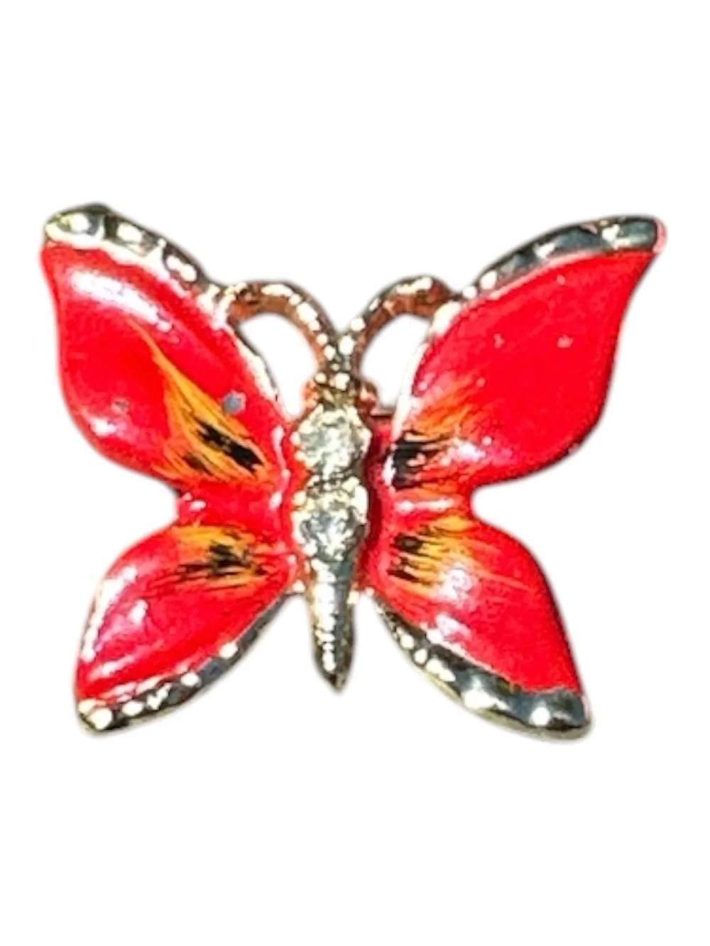 Source Unknown Red Enamel Butterfly Brooch with Crystal Body